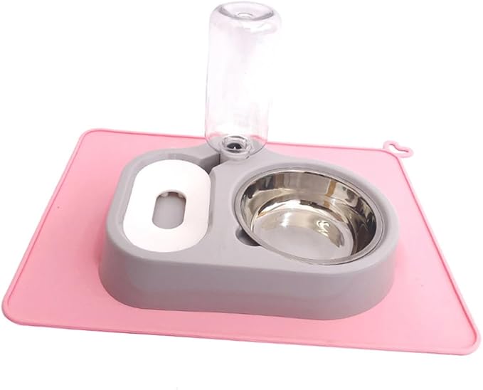 Pet Double Bowl Feeder Automatic Water Food Dish for Cats and Dogs Sturdy Design Grey Non-Skid Base for Feeding Hydration Convenient Pet Supplies