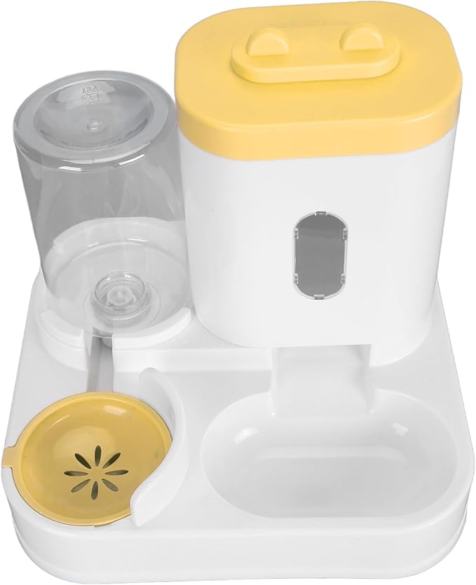Automatic Pet Food Water Dispenser Large Capacity 2 in 1 Cat Feeder Waterer for Dogs and Puppies (Yellow)