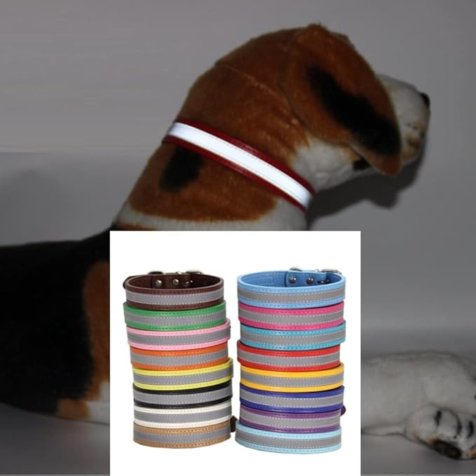 Anti lost Leather Luminous Collar Pet Collar Reflective Belt Pet Accessories 2pcs rose Red L 2.5cm*50cm Neck 35cm 45cm