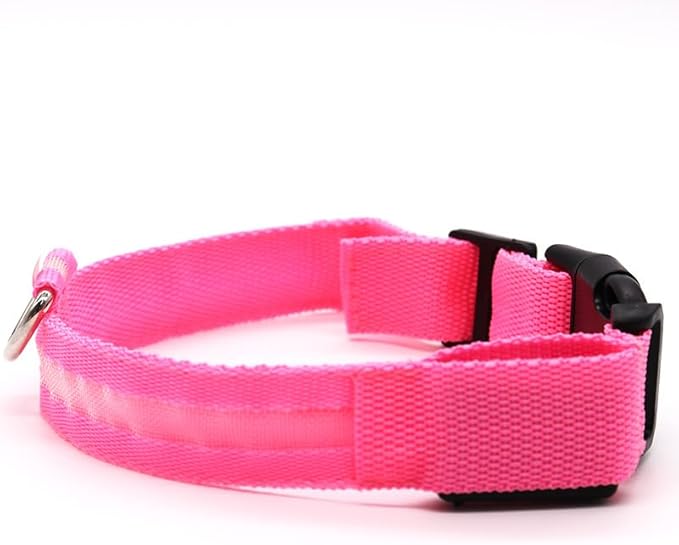 LED Dog Collar, Light Up Dog Collars, Adjustable USB Rechargeable Glow in The Dark Dog Collars High Visibility Glowing Dog Collars for Large Medium and Small Dogs (Large,Pink)