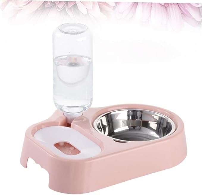 Pet Double Bowl Water Feeder for Cats and Dogs Pink Non Spill Food and Water Dish Safe High Density Material Stable Design Prevents Tipping Practical and Decorative Feeding