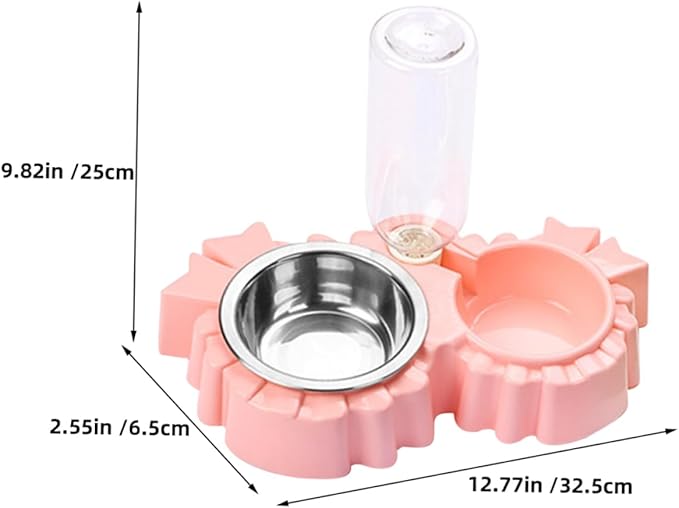 Double Dog Bowls Automatic Waterer Bottle for Pets Non-Slip Design for Cats and Dogs Easy Hydration and Feeding Station in Pink