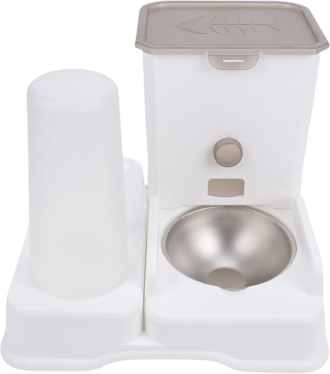 Automatic Cat Dog Feeder with Large Bowl & Water Dispenser Set - 6L Food & 2L Water Capacity, Programmable Timer, Voice Recording, Dual Power Supply for Cats and Dogs Pet Care (White)