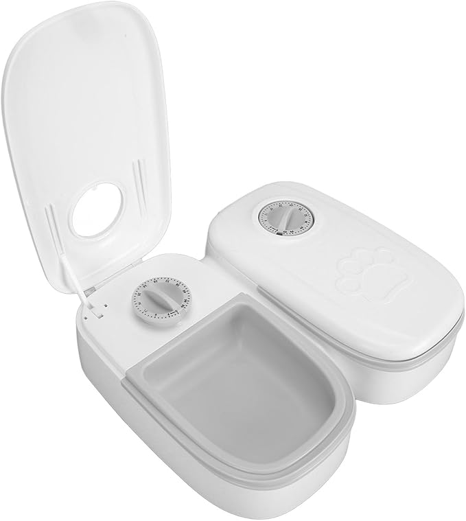 2 Meal Automatic Pet Feeder, Large Capacity Smart Timed Dry Or Semi Moist Pet Food Feeder for Dog Cat, Holds 12.4oz Per Bowl, Includes Ice Pack (Gray)