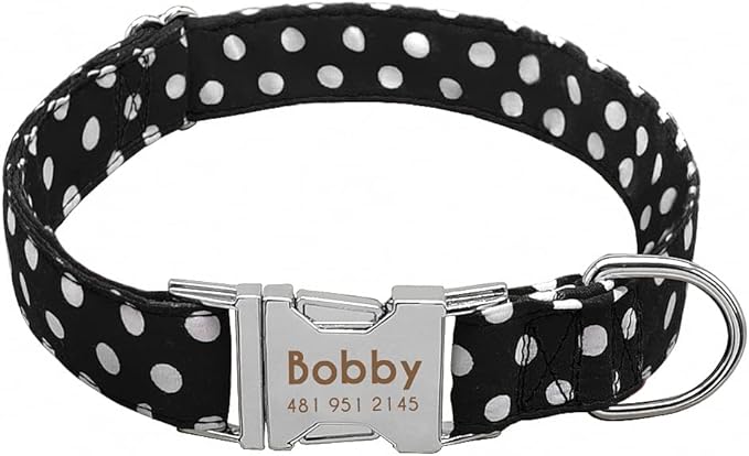 Personalized Dog Collar Dot Dogs Collars Nylon Pet Collars Engrave ID for Small Medium Large Pet Pitbull Red Blue Black Black S