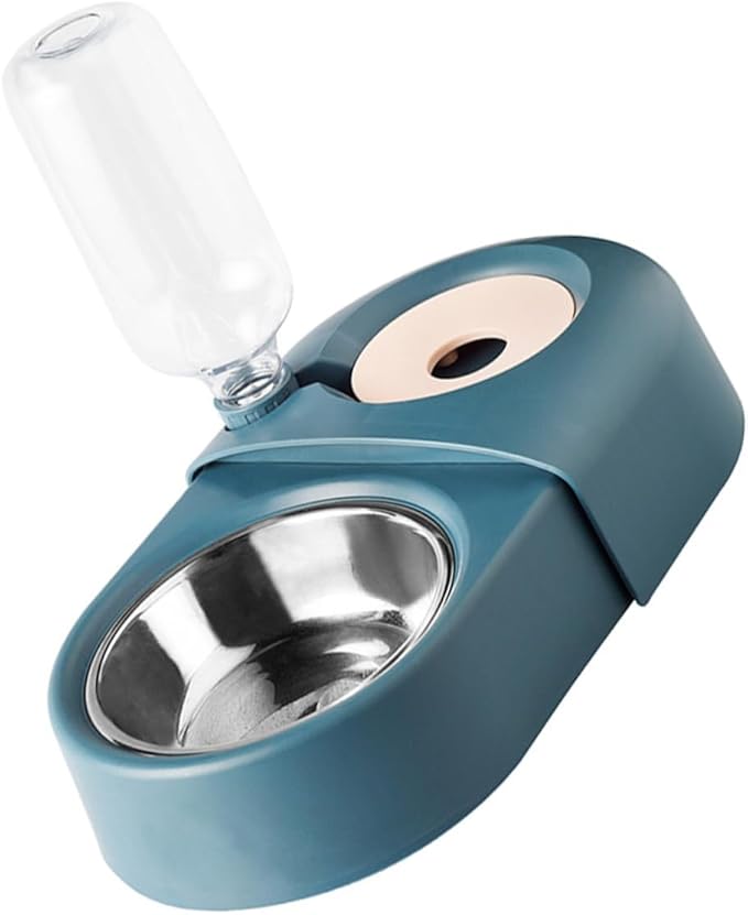minkissy Automatic Pet Feeding Bowl with Water Dispenser Blue Non-Spill Dog and Cat Food Basin Gravity-Operated Pet Supply for Puppies