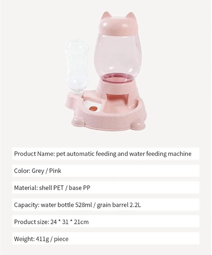 Dog Bowls Cat Bowls Pet Automatic Feeder Cat Dog Food Dispense Water Drinking Bowl Feeding Dispenser for Cats Dogs Gray