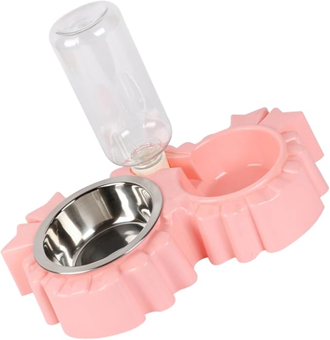 Double Dog Bowls Automatic Waterer Bottle for Pets Non-Slip Design for Cats and Dogs Easy Hydration and Feeding Station in Pink