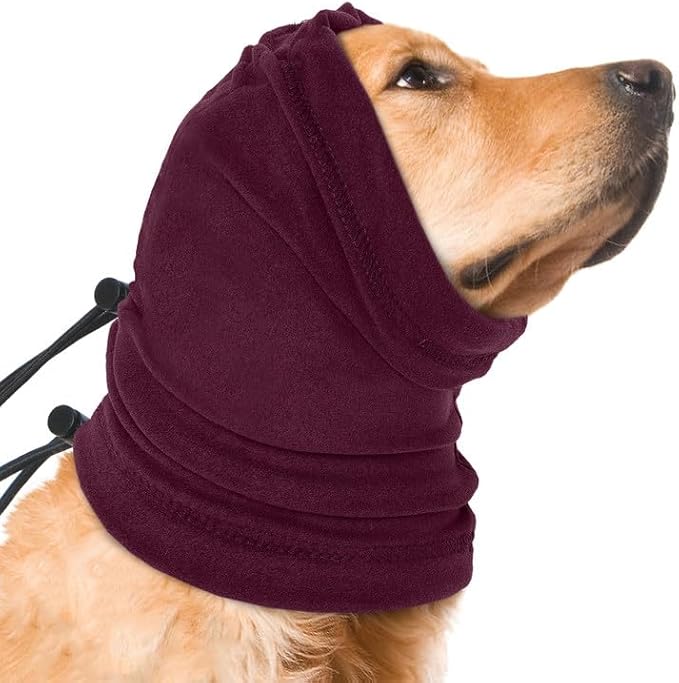 Nanaki Calming Hoodie Dog Ear Cover Dull Red,L -Soft No Shake Dog Ear Wrap Hematoma, Adjustable Head Protection for Fireworks Grooming, Anxiety Relief, Thunderstorm, Bathing Noise Protection