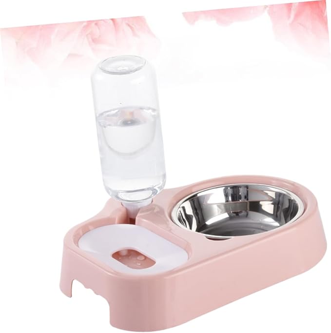 Pet Double Bowl Water Feeder for Cats and Dogs Pink Non Spill Food and Water Dish Safe High Density Material Stable Design Prevents Tipping Practical and Decorative Feeding