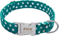 Personalized Dog Collar Nylon Print Dog Collars Customized Puppy Pet Collar Engraved Name ID for Small Medium Large Big Dogs Pug 008 Green L