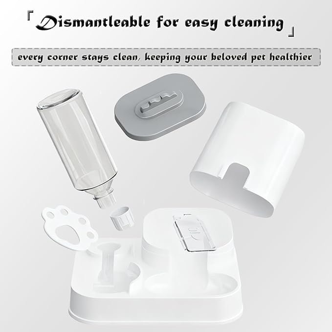 Gravity Pet Feeder and Water Dispenser Set, Cat Food Automatic Feeder and Automatic Dog Feeder and Water, Suitable for Small Pets Such as Cats and Dogs (Grey)