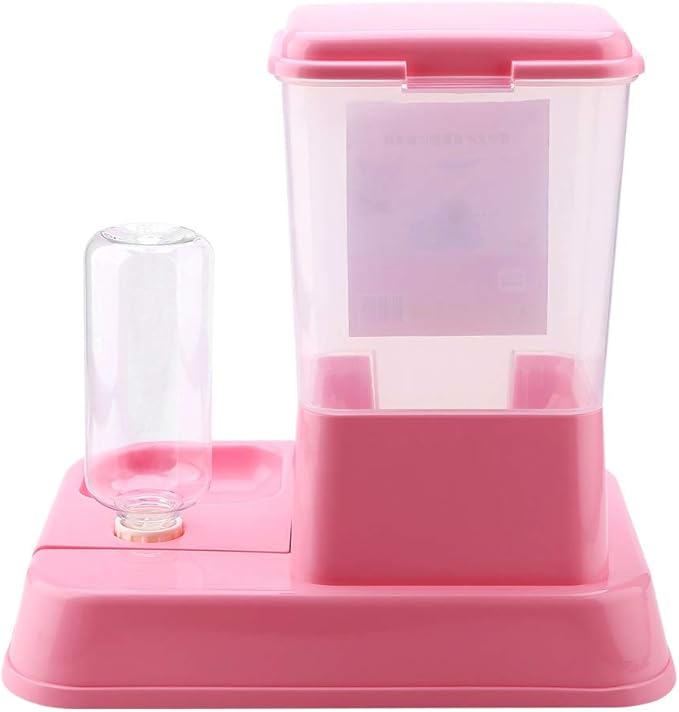 Dog Bowls for Small Dogs Automatic Pet Feeder Detachable Food Dispenser Water Bottle Cats Dogs Feeding Tool Pet Automatic Water Food Feeder Bowl Bottle Standing Dispenser (Roseate)