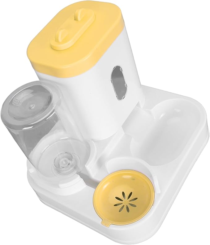 Automatic Pet Food & Water Container 2 in 1 | 2L Food + 1L Water Large Capacity | Detachable Cat Feeder/Dog Waterer | Safe PP Material, Visual Window Design (Yellow)