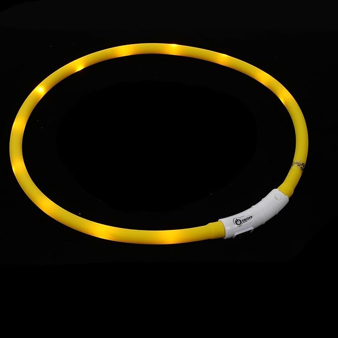 HEMOTON LED Rechargeable Waterproof Silicone Pet Collar, Oval Shape, Size L, Yellow Glowing Dog Collar for Night Safety and Anti-Lost Use