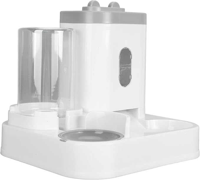 Automatic Pet Food Water Dispenser Large Capacity 2 in 1 Cat Feeder Waterer for Dogs and Puppies (Grey)