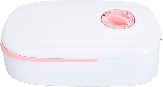 Detachable Automatic Pet Feeder Rotating Buckle Cat Food Dispenser for CatsDogs WetDry Food Ice Bags 9.4x5.5x3.0in (Pink)