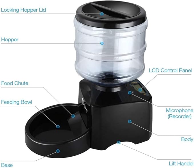Automatic Cat Feeder, Smart Feeder,5.5 Liter Pet Food Dispenser Digital Programmable Timer,Voice Recording Up to 3 Meals for Small Medium Large Cats Dogs Pets