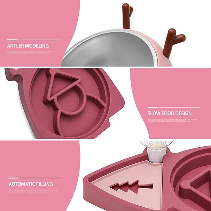 3 in 1 Pet Tableware Dog Food Bowl Automatic Waterer Tilted Elevated Stainless Steel Bowl with Slow Feeder 3 Colors Pet Automatic Feeder and Waterer