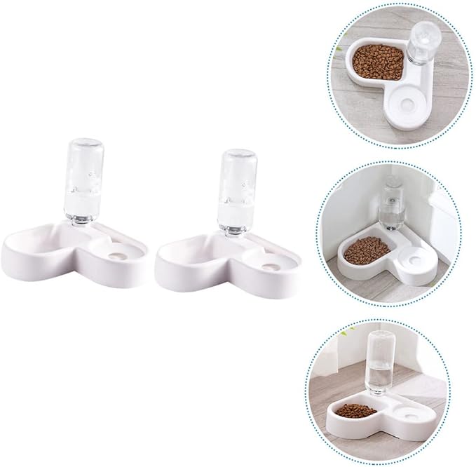 Didiseaon 2pcs Corner Shape Pet Feeder Automatic Water Dispenser for Dogs and Cats Double Bowl Design for Food and Water Lightweight Material Easy to Non- Base