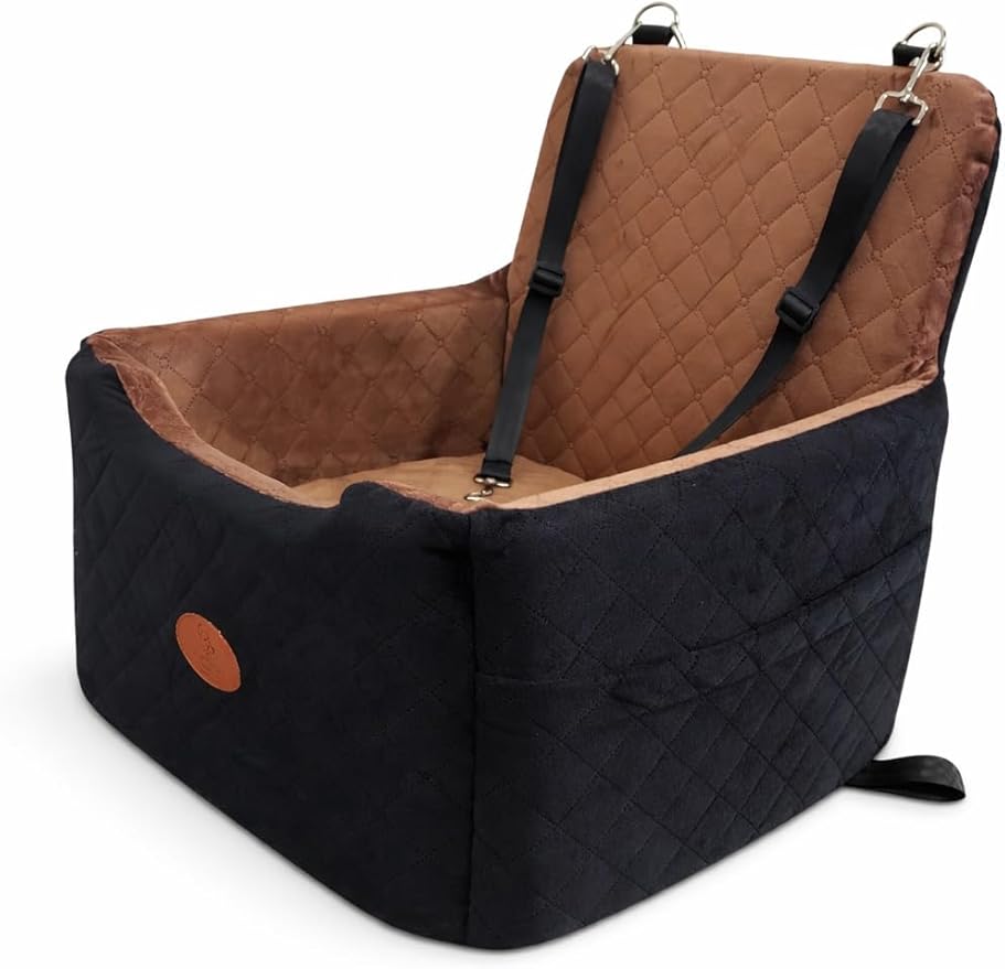 Dog Car Seat Booster for Small Dogs – Thick Cushion Elevated Travel Seat with Safety Straps, Reinforced Frame, Fits Cars & SUVs (Up to 35 lbs)