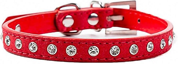 Rinestone Creative Pet Dog Collar Necklace Leather Durable Breathable Puppy Dog Collar Leash Accessories (XXS-M) 10A Red XXS