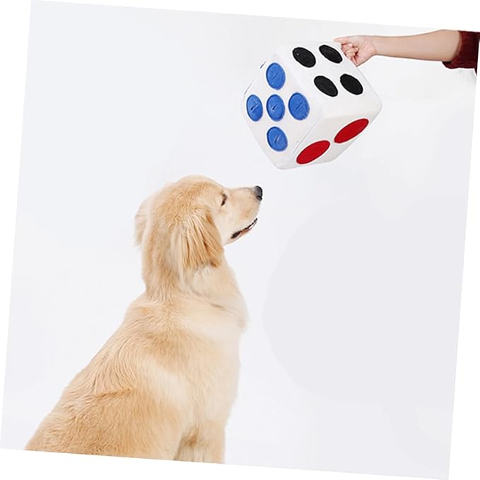 POPETPOP Dog Plush Training White Dice Design Sniffing Play Chew for Dogs Durable Elastic Material Safe for Pets