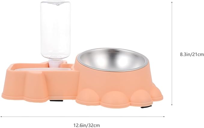 DOITOOL Automatic Dog Feeder and Water Dispenser Bowl, Stainless Steel Pet Food Container with Spill-Resistant Design, Pink for Puppies and Adult Dogs at Home