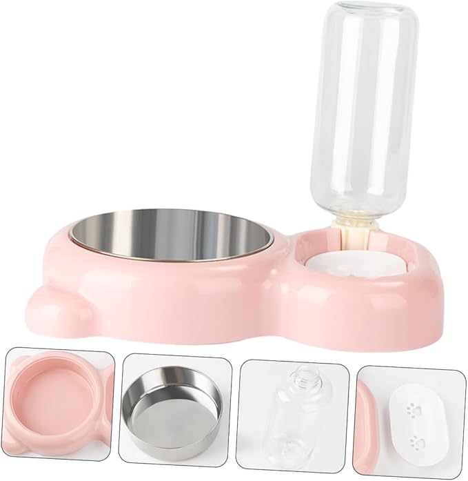 Stainless Steel Double Bowl Pet Supplies Auto Refill Water Feeder Cat Dog Bowl Easy Clean Design
