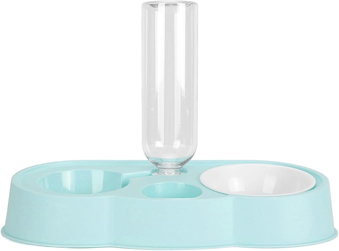 Puppy Water Dispenser, Cat Food and Water Dispenser Set Water Dispenser Bottle Double Automatic Cat Feeder Pet Feeder for Small or Medium Size Dogs Cats Puppy Kitten Rabbit (Blue)
