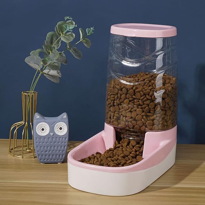 Automatic Cat Feeder Gravity Dog Feeder 1 Gallon Pet Feeder, Self-Dispensing Pet Feeder Bowl for Small and Medium Sized Pets Large Capacity (Pink)