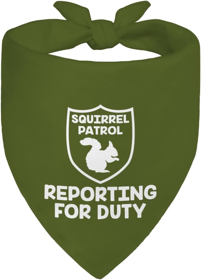 Squirrel Patrol Reporting for Duty Green Dog Bandana, Cute Spring Summer Dog Scarf, Pup Scarf Accessory Photo Prop for Outdoor Adventures Hiking Camping, Christmas Birthday Gifts for Pup Lover