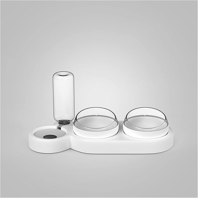 Pet Cat Bowl Automatic Dog Food with Water Fountain Double Drinking Raised Stand Dish Bowls for Cats(White)