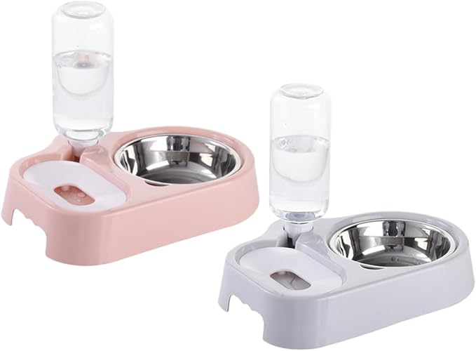 Pet Double Bowl Water Feeder for Cats and Dogs Pink Non Spill Food and Water Dish Safe High Density Material Stable Design Prevents Tipping Practical and Decorative Feeding