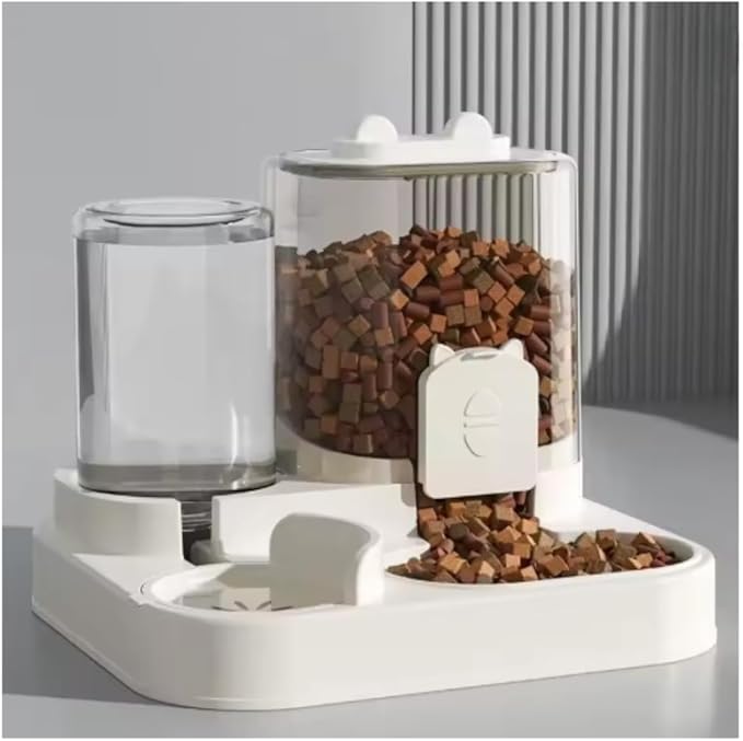 Automatic Feeder Dog Cat Food Bowl with Water Fountain Large Capacity Pet Food Storage Dispenser Container Puppy Pet Accessories (Gray)