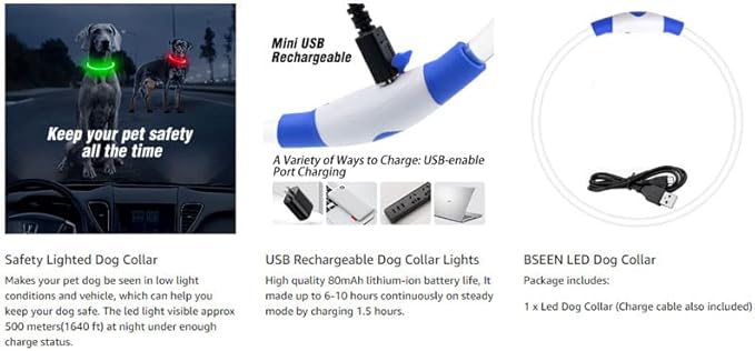 LED Dog Collar - Light Up Dog Collars - USB Rechargeable Lighted Dog Collar, Flashing Dog Collar Lights for Your Dog Walking at Night (Green)