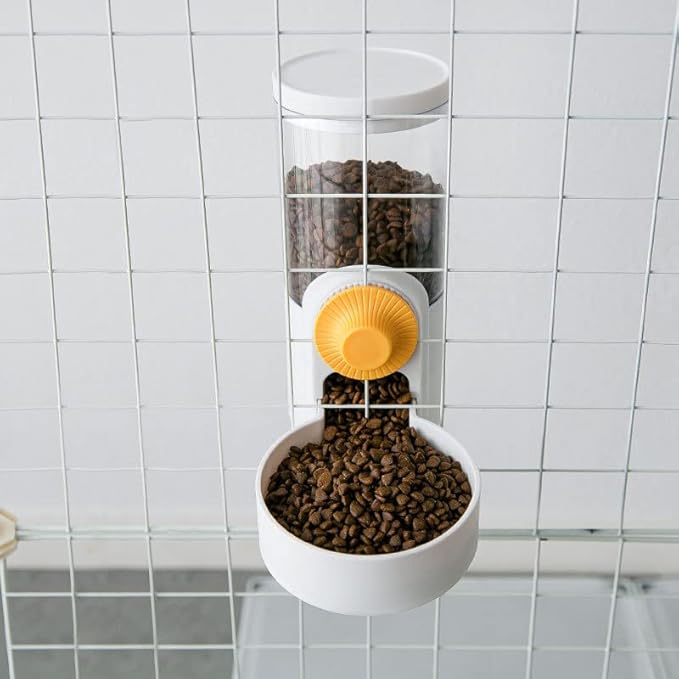 Automatic Feeder and Drinker,Cage Hanging System for Small Pets PP Safety Material Suitable for Cats Dogs Rabbits and Other Pets (Pearl White)
