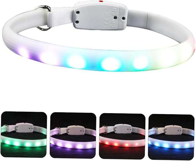 Cabilock LED USB Charging Dog Collar Luminous Pet Collar Waterproof Flashing Glowing Dog Neck Strap for Outdoor Evening Walks