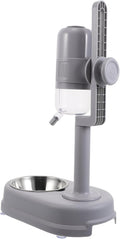 Double Bowl Pet Food and Automatic Water Dispenser, Stainless Steel Drinking Feeder with Hanging Cage Mount, Gray Standing Cat and Dog Feeding Bowl for Indoor Use