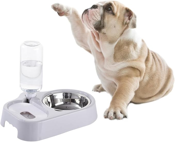 HANABASS Pet Double Bowl Automatic Water Feeder for Dogs and Cats Grey Smooth Non-Skid Base Convenient Food and Water Dispenser for Home Decor