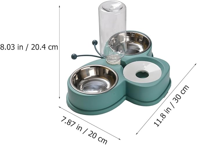 YARNOW Automatic Pet Feeder and Waterer Double Bowl 720ml Stainless Steel Bowls Anti-Skid Household Kitten and Dog Water Dispenser for Home Use