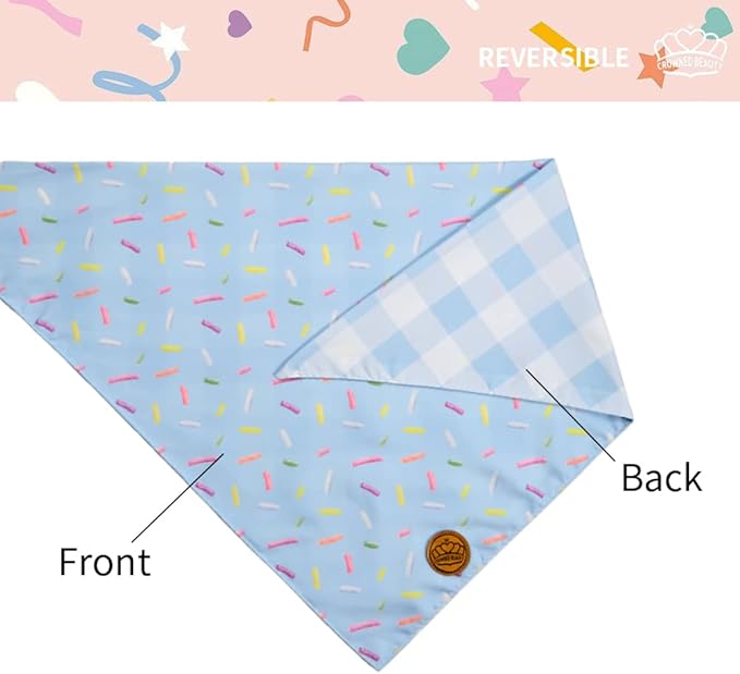 CROWNED BEAUTY Birthday Dog Bandanas Reversible Large 2 Pack, Celebration Set, Plaid Adjustable Triangle Holiday Blue Green Scarves for Medium Large Extra Large Dogs Girl Boy Pets DB43-L