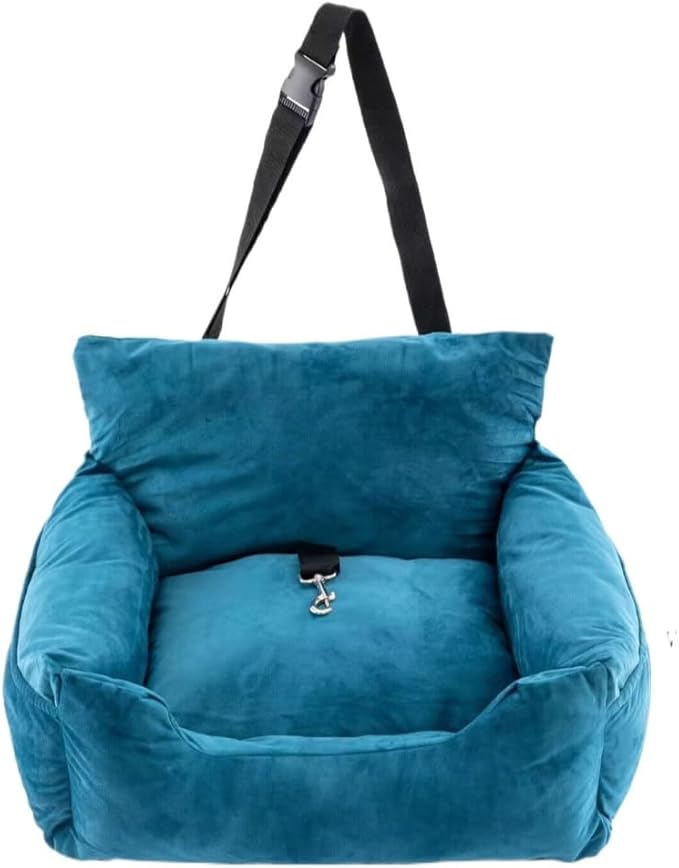 Dog Car Seat, Safe Cozy Travel Bed Carrier with Clip-On Leash, Storage Pockets, Water-Resistant & Machine Washable for Puppies(Blue 1 Seat)