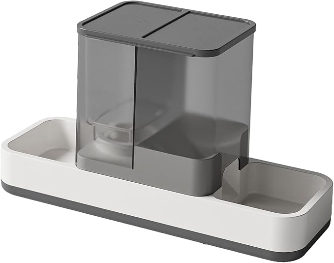 Food and Water Dispenser Set Pet Food Feeder Self Feed Automatic Feeder and Water Dispenser for Hedgehog Dogs, Gray