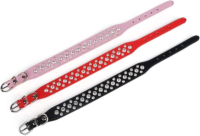 Rhinestone Dog Collar, Bling Rhinestone PU Leather Crystal Diamond Pet Dog Cat Puppy Collar Black S M L XL (L:30-36CM, Hot Pink)