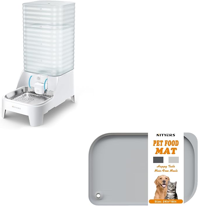 Automatic Dog Water Bowl Dispenser (8L) with Patented Faucet + Waterproof Pet Feeding Mat