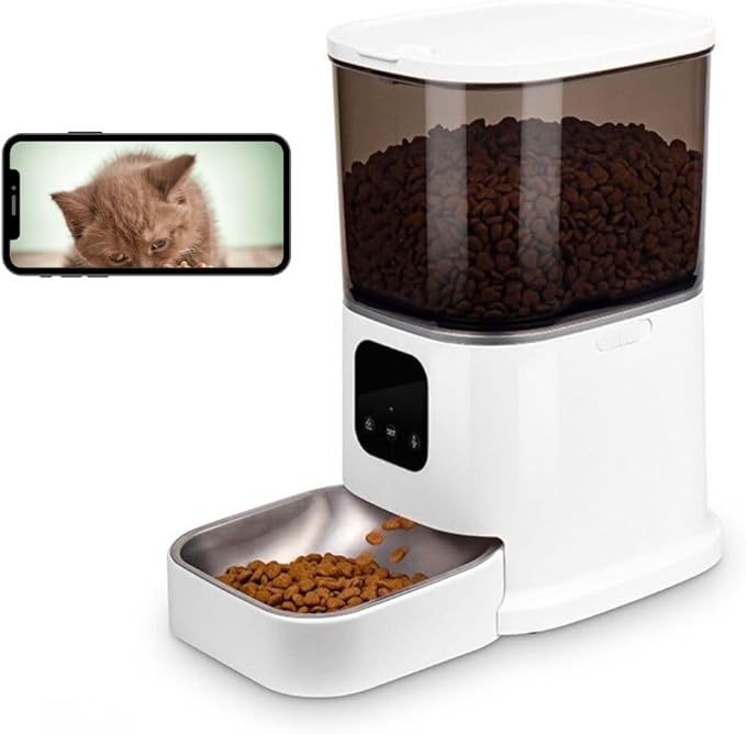 ROGER PET Smart Automatic Pet Feeder with Camera and Dispenser, Wi-Fi Automatic Cat Feeder with APP Control and Timer, Two Way Audio Video Clear Night Vision, Automatic Dog Feeder - Pet Supplies.