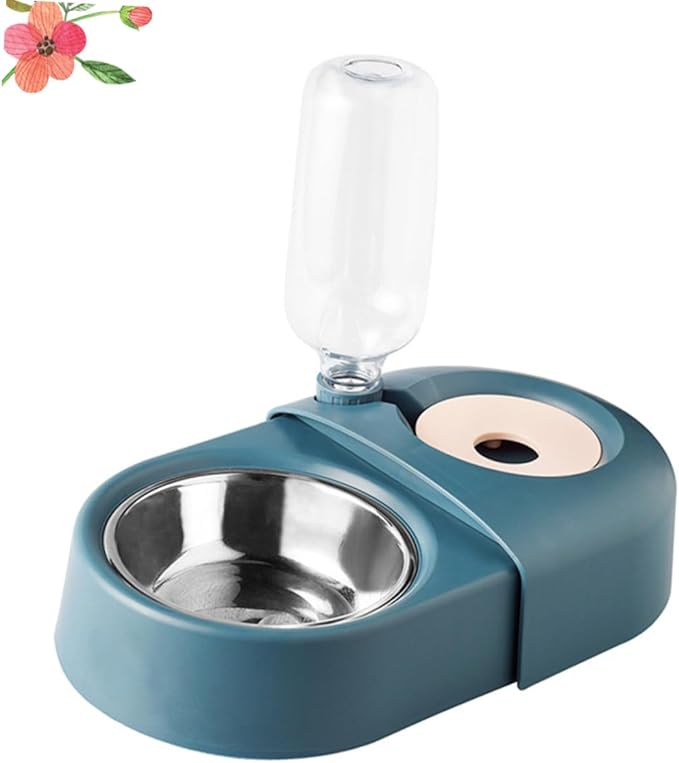 Automatic Dog Feeder and Water Bowl, Blue Pet Food and Water Dish, Spill-Resistant Style for Dogs and Cats, Sturdy Pet Feeding Bowl for Home Use