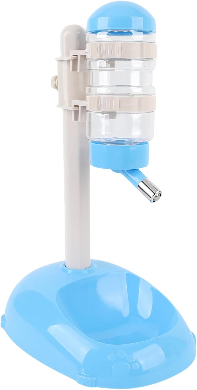 Tnfeeon Adjustable Height Pet Standing Water Dispenser Feeder, 17oz Capacity Automatic Water Bowl with Detachable Bottle for Puppies and Small Dogs, Plastic Base 9.8x7.1 Inches (Blue)