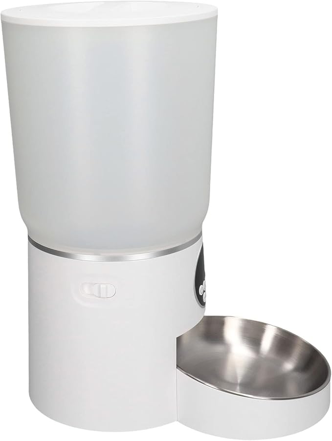 Automatic Pet Feeders, 5L Dual Power Support Smart Timing ABS Cat Dog Food Dispenser with Stainless Steel Bowl (Button